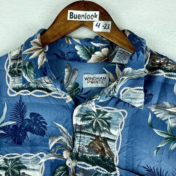 Windham Pointe Mens Hawaiian Shirt Floral Size XL Short Sleeve Collared Rayon - Picture 6 of 12